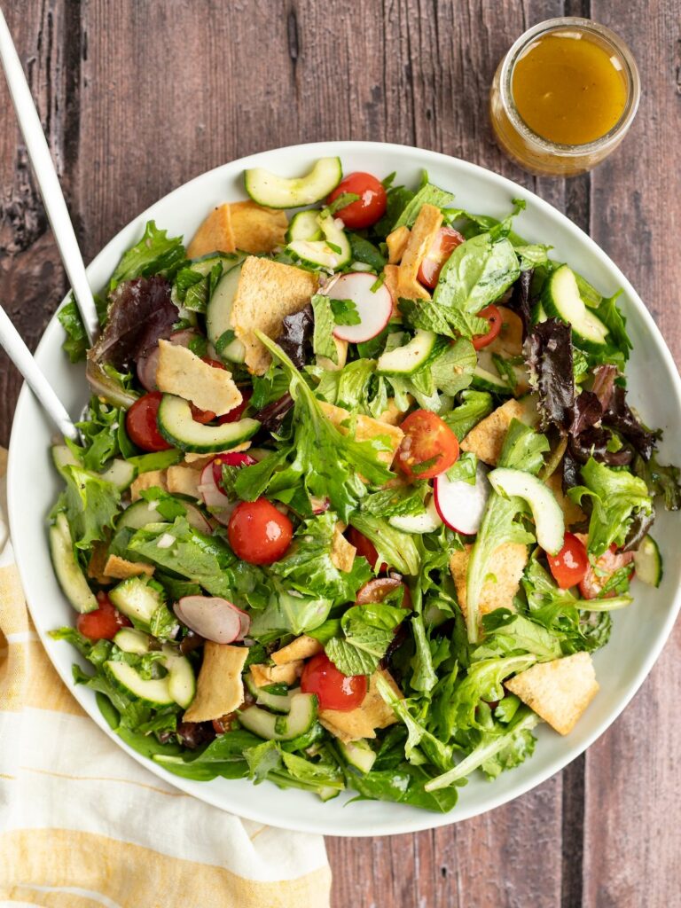 Fattoush salad on platter