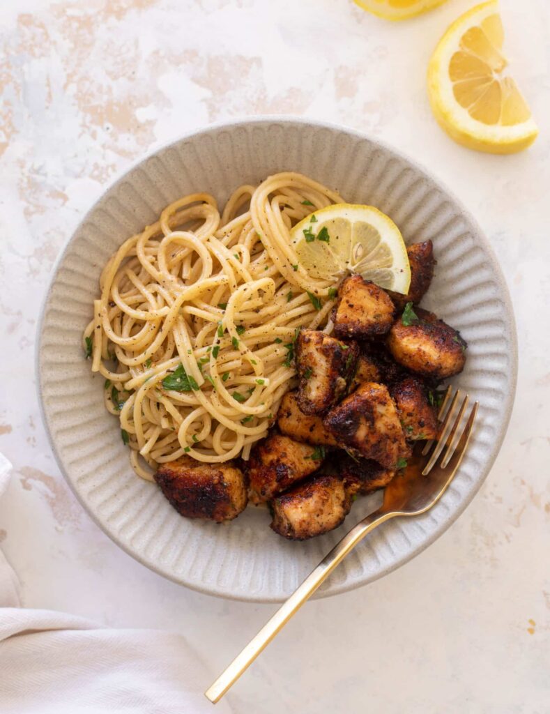 Lemon Chicken Bites with Spaghetti