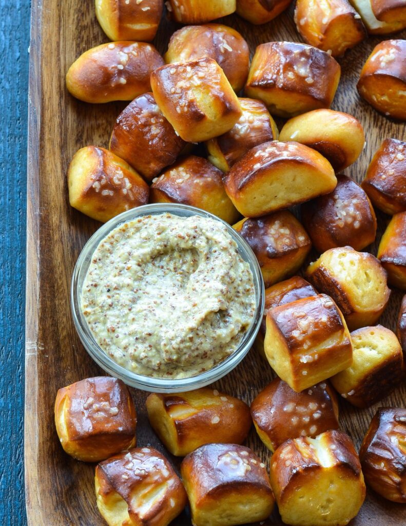 pretzel bites with mustard.